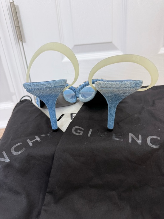 Givenchy Light Blue Denim Chain-Trim Slingback Heels - Picture 6 of 8